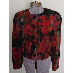 Vtg Doncaster Tapestry Blazer Jacket Womens Cropped Floral Gorgeous! 90s sz 6